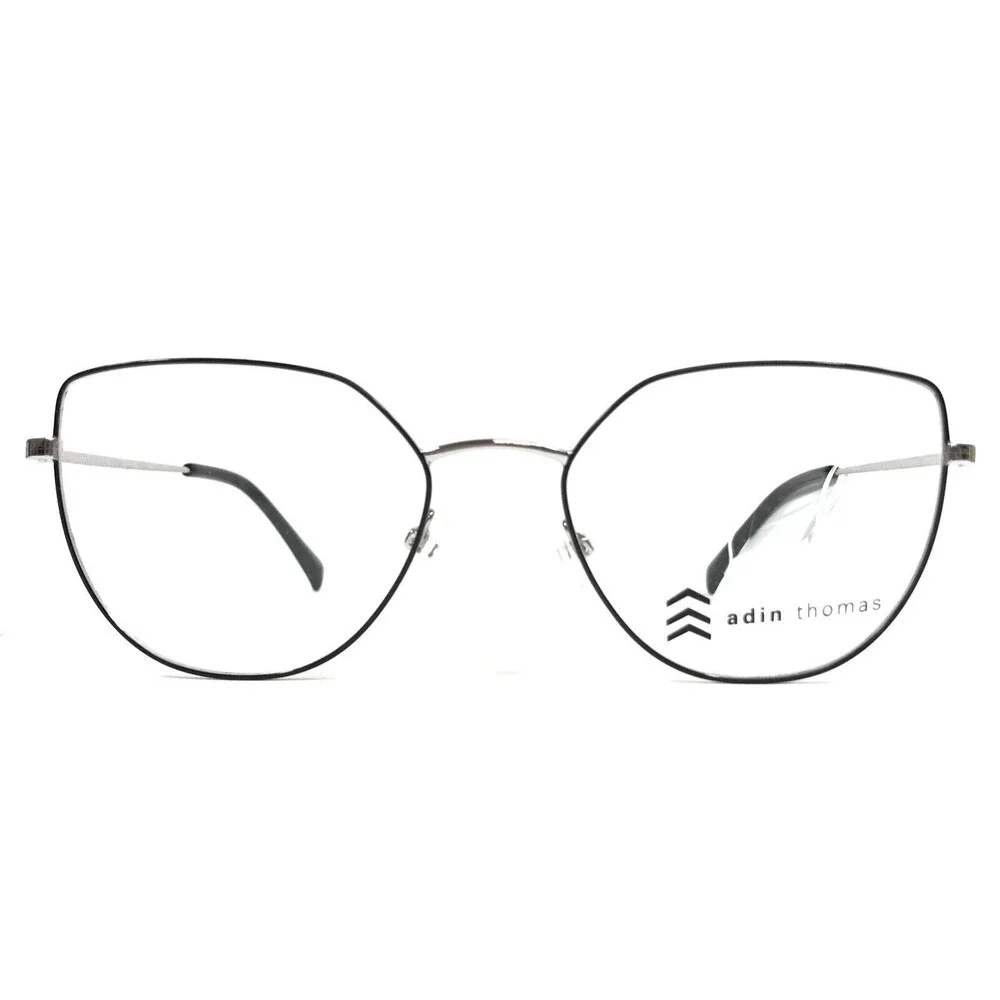 Adin Thomas Eyeglasses Frames AT-542 C2 Black Chrome Cat Eye Wire Rim 52-18-140